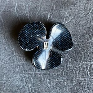 Alexandre de Paris Mini Camelia brooch pin in Denim Blue. Made in France.